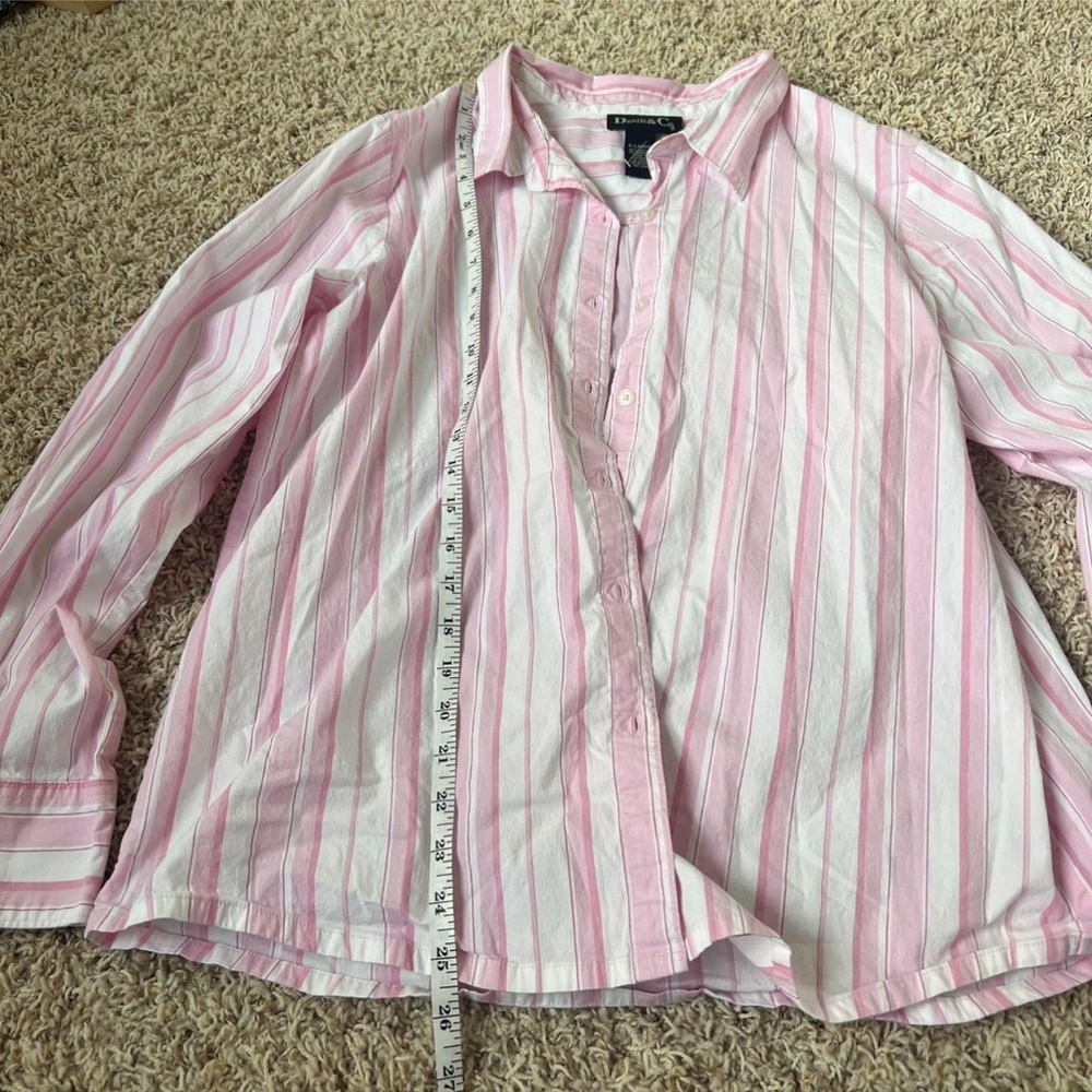 Denim&Co Pink and White Striped Button Down Shirt - Picture 3 of 6